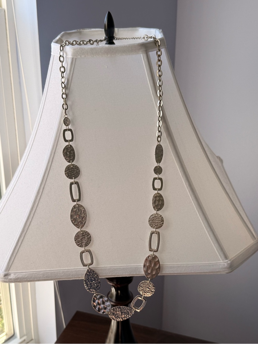 Hammered Silver-Link Long Necklace - Women Jewelry